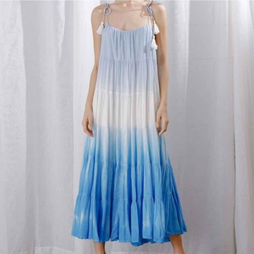 Storia Blue and White Gradient Maxi Dress Size Small